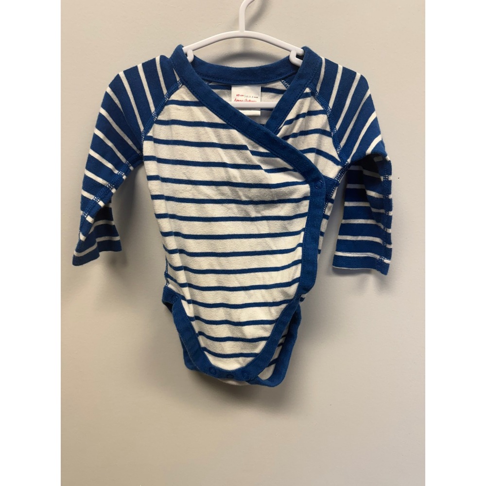 Hanna Andersson Blue White Striped Organic Cotton Kimono Bodysuit US 3-6 Months